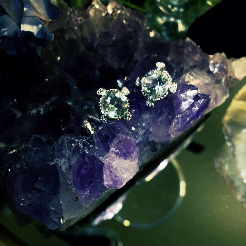 Natural Green Amethyst (Prasiolite) & Diamond Sterling Silver 925K